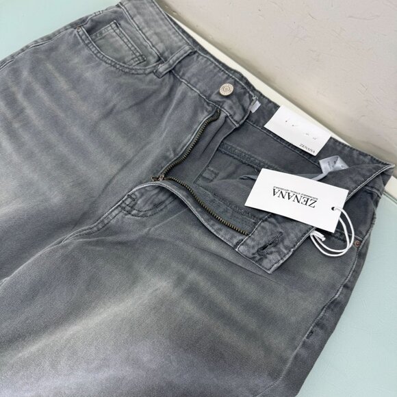 Zenana Jeans Cropped Distressed Washed Gray Destroyed Wide Leg 100% Cotton Boho - Picture 5 of 11